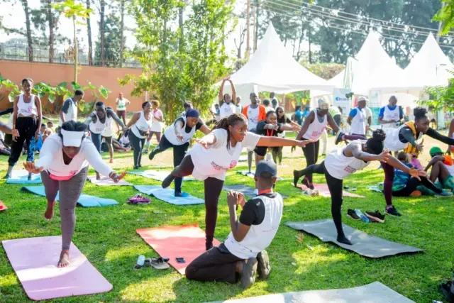 Participants doing yoga