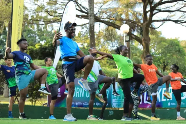 Akeda Beyanga stretches at the launch.