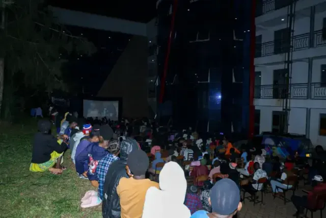 Youths watching film at a cinema in Uganda courtesy of Kwiso Mu Cinema