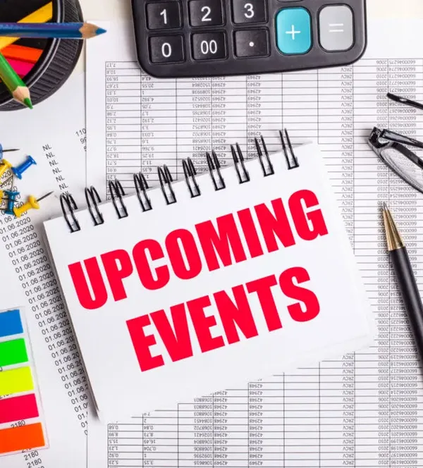 table-there-are-reports-calculator-colored-pencils-stickers-pen-notebook-with-text-upcoming-events